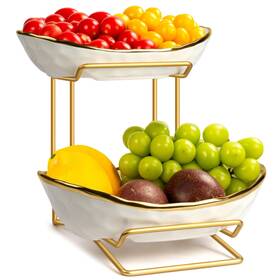 Ghu0001 Yunlinli Fruit Bowl For Kitchen Counter 2 Tier Basket Ceramic Frui