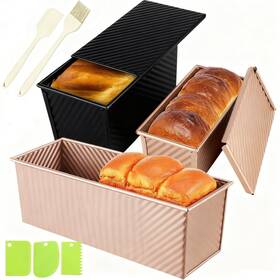 B0f9sy18mp Yurtkumas 3-pack Pullman Loaf Pans With Lids - 2.2lb 1lb 0.8lb Dough Capacity