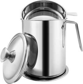 Glq001-2 Zalaxt Bacon Grease Container With Strainer 2.1l 2.1 Liters Silver