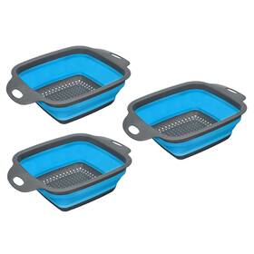 Zaplyte 724708549844 3pcs Collapsible Colander Set Silicone Square Foldable Strainer Blue Large