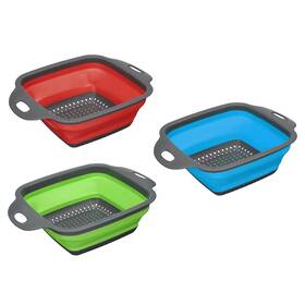 Zaplyte 724708549912 3pcs Collapsible Colander Set Silicone Square Strainer Blue Green Red Small