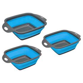 Zaplyte 724708549929 3pcs Collapsible Colander Set Silicone Foldable Strainer Blue 1 Large 2 Small