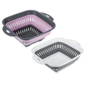 Zaplyte 724708605519 2pcs Foldable Silicone Colander Fruit Vegetable Washing Basket Pink Grey