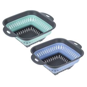 Zaplyte 724708605564 2pcs Foldable Silicone Colander Fruit Vegetable Washing Basket Green Blue