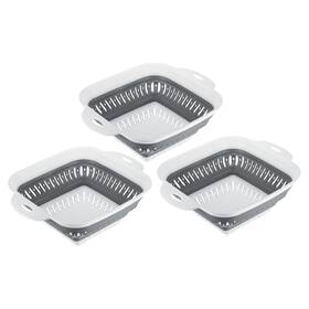 Zaplyte 724708605588 3pcs Square Collapsible Colander Kitchen Fruit Vegetable Washing Basket Grey