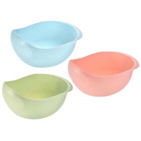Zaplyte 745065071380 3pcs Kitchen Rice Drain Bowl Fruit Washing Basket With Handle Pink Blue Green