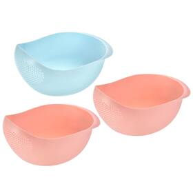 Zaplyte 745065071397 3pcs Kitchen Rice Drain Bowl Fruit Washing Basket With Handle Blue Pink