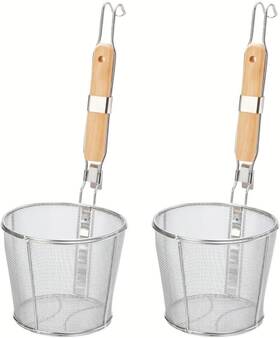 Zavoos 313042182109 2 Pack Pasta Strainer Basket Stainless Steel Mesh Spider With Wooden H