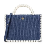 Lele- Maya Mini Tote Navy With Faux Pearl Handle Border, Pouch Included. Fixed Price $70.00.