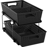 2-TIER Sliding Drawer Bathroom Organizer Under Sink Storage, Black Finish. Fixed Price $36.77.