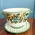 Pioneer Woman Rose Shadow Green Ceramic Berry Colander Strainer With Drip Plate. Fixed Price $32.99.