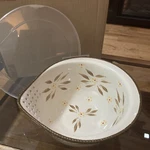 Temptations Old World Brown Round Spouted Colander Strainer Bowl With Lid 1.5 Qt. Fixed Price $20.00.