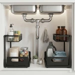 Meratia Under Sink Organizer 2 Tier, Pull Out Drawer Slides Pack, Black. Fixed Price $47.99.