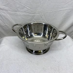 Stainless Steel Footed Colander 8.5 Round Silver Pasta Strainer With Handle. Fixed Price $25.00.