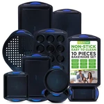 Nutrichef Deluxe Carbon Non-stick Steel Bakeware Set, With Blue Silicone Handles. Fixed Price $83.99.
