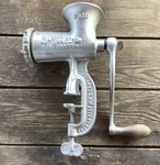 Vintage Enterprise #10 Tinned Meat Chopper With Full Clamp On Wooden Handle. Fixed Price $18.00.