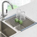 Roll-up Dish Drying Rack Over Sink Foldable Stainless Steel Kitchen Drainer. Fixed Price $15.54.