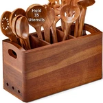 Primzooty Natural Acacia Wood Utensil Holder Kitchen Counter 3 Compartments Remo. Fixed Price $64.11.