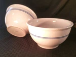 Gibson China 1940'S Two Retro 8.25" Diam. Mixing Nesting Bowls Cream Blue Stripe. Fixed Price $35.99.