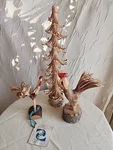 3 Piece Set Hand Carved Wooden Tree 2 Roosters Farmhouse Decor Artist Signed. Fixed Price $65.00.