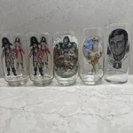 5 Lot Vintage Collector Glasses Captain Crook Fred Lynn Boston Sox King Kong. Fixed Price $38.00.