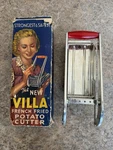 Vintage The New Villa Potato Cutter French Fry Slicer Red Handle W/ Box England. Fixed Price $29.95.