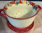 Pioneer Woman Ceramic Berry Colander & Drip Plate Set 8IN Red Floral Handles. Fixed Price $17.00.
