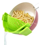 Clip-on Silicone Pot & Pan Strainer Hands-free Pasta Kitchen Tool Green. Fixed Price $14.70.