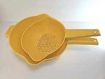 Vintage Tupperware Yellow Colanders Strainers & Quart 1523 1200 Set 0F. Fixed Price $19.95.