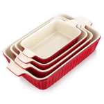 Bakeware Set Of 4 Ceramic Rectangular Baking Pans Red Malacasa Porcelain Oven. Fixed Price $89.99.