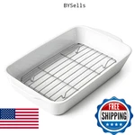 Hombene Casserole Dish With Roasting Racks, 3 Qt Baking Handles, White. Fixed Price $32.46.