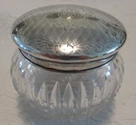 Sterling Lid Powder Jar Flower & Trellis Chased Mono Zipper Cut Glass. Fixed Price $89.00.