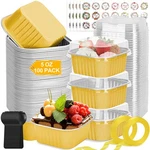 100 Pack Mini Cake Pans With Lids And Spoons, 5OZ Square Aluminum Foil Loaf. Fixed Price $40.96.