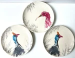 Creative Co-op Stoneware Ibis And Guinea Fowl Bird Side Plates Set Of 3 8". Fixed Price $28.00.