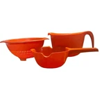 Vtg 70S Orange Rubbermaid Villaware Colander Mixing Bowl Set Pc Mcm 2661 2930. Fixed Price $41.65.