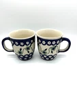 Vtg 2 Polmedia Polish Pottery Stoneware Mug Hand Painted 10 Oz.. Fixed Price $20.00.