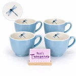 Portmeirion Lakeside Dragonfly Blue White 12OZ Earthenware Cups Mugs Set Of 4. Fixed Price $34.84.