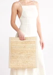 Cult Gaia Remi Womens Woven Raffia With Leather Trim Tote Bag Natural. Fixed Price $149.00.