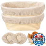 Banneton Bread Proofing Basket Set 2 10" Oval Natural Rattan Linen Liners. Fixed Price $38.73.