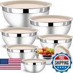 Funnydin 7 Piece Stainless Steel Mixing Bowls With Lids Set - Khaki Nesting Meta. Fixed Price $50.11.