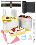 Yqer 100 Pack Mini Cake Pans W/ Lids, Spoons, Piping Bag & Tips Set - 6.8OZ. Fixed Price $28.56.