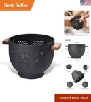 Metal Colander With Wood Handle Stable Base, Powder Coated Steel Kitchen .... Fixed Price $72.61.