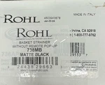 Rohl 738MB 1/2" Basket Strainer Without Remote Pop-up, Matte Black*new*. Fixed Price $89.99.