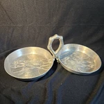 Vintage Everlast Forged Aluminum Double Dish Bamboo Handle Candy Nut Tray 12". Fixed Price $20.00.