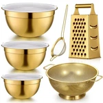6 Pcs Gold Kitchen Accessories 3 Mixing Bowls Airtight Lids Colander Grater. Fixed Price $59.13.