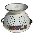 Vintage Cornucopia Enamelware Colander Made Japan Copper Handles. Fixed Price $15.99.