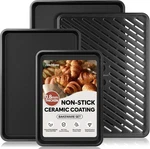 Fire More 4 Pc Baking Sheet Set, Non-stick Ceramic Coating. Fixed Price $15.99.