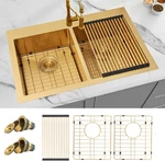 Stylish Gold Double Bowl 33" X 22" Kitchen Sink - 16 Gauge Stainless Steel. Fixed Price $466.99.