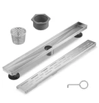 Sharp-tec 48" Linear Shower Drain, Black, Stainless Steel, Pattern Cover- Used. Fixed Price $29.99.