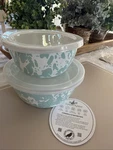 New Golden Rabbit Sea Glass Swirl Enamelware Prep Bowl Set Of 2 W/ Lids. Fixed Price $19.95.